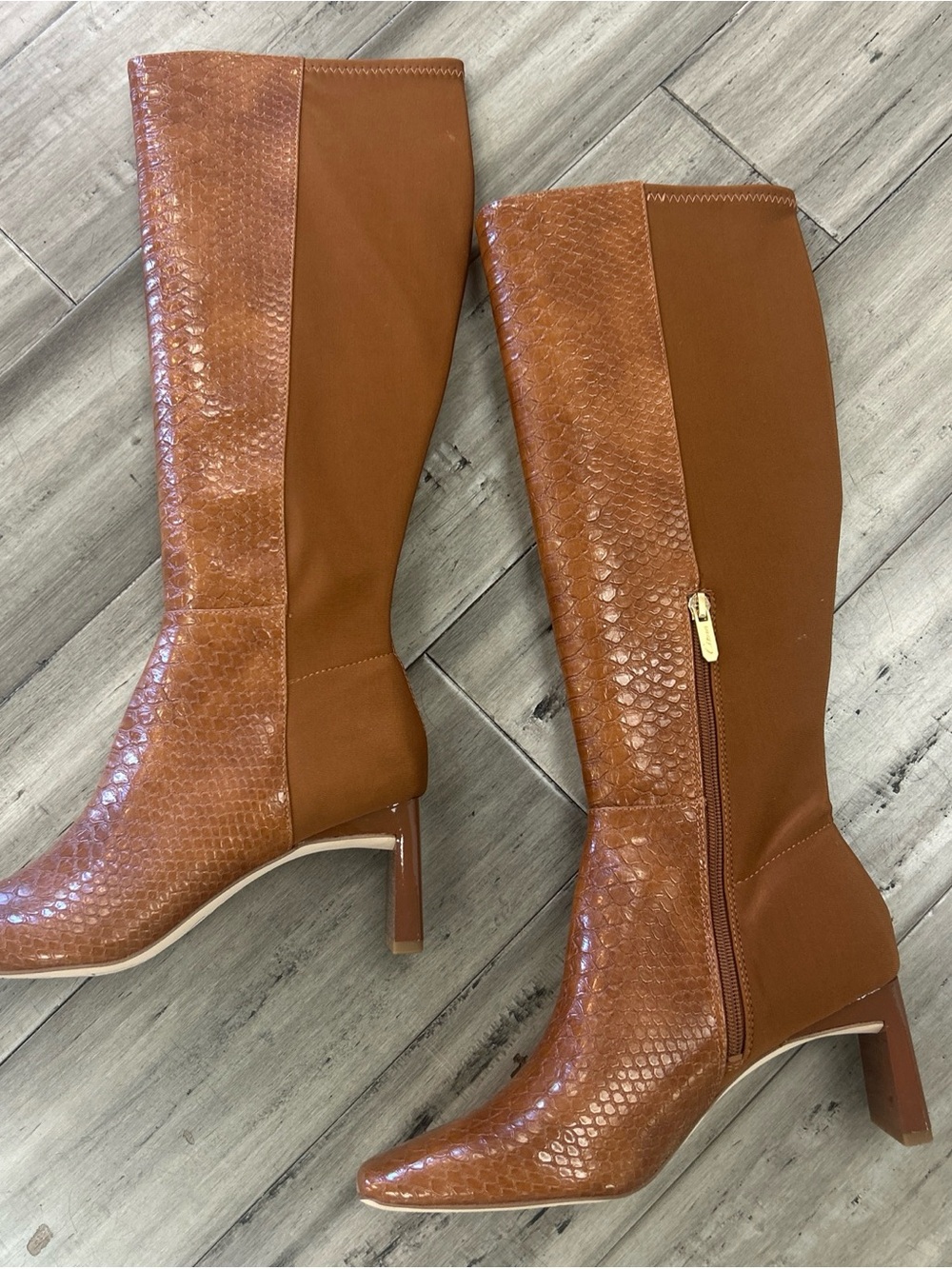 New🤎 Sam Edelman Tati Snake Print Knee High Boots Mocha Brown Women’s Size 7.5